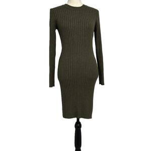 JDY Magna Rib Knit Midi Long Sleeve Bodycon Soft Sweater Dress Moss Green Large